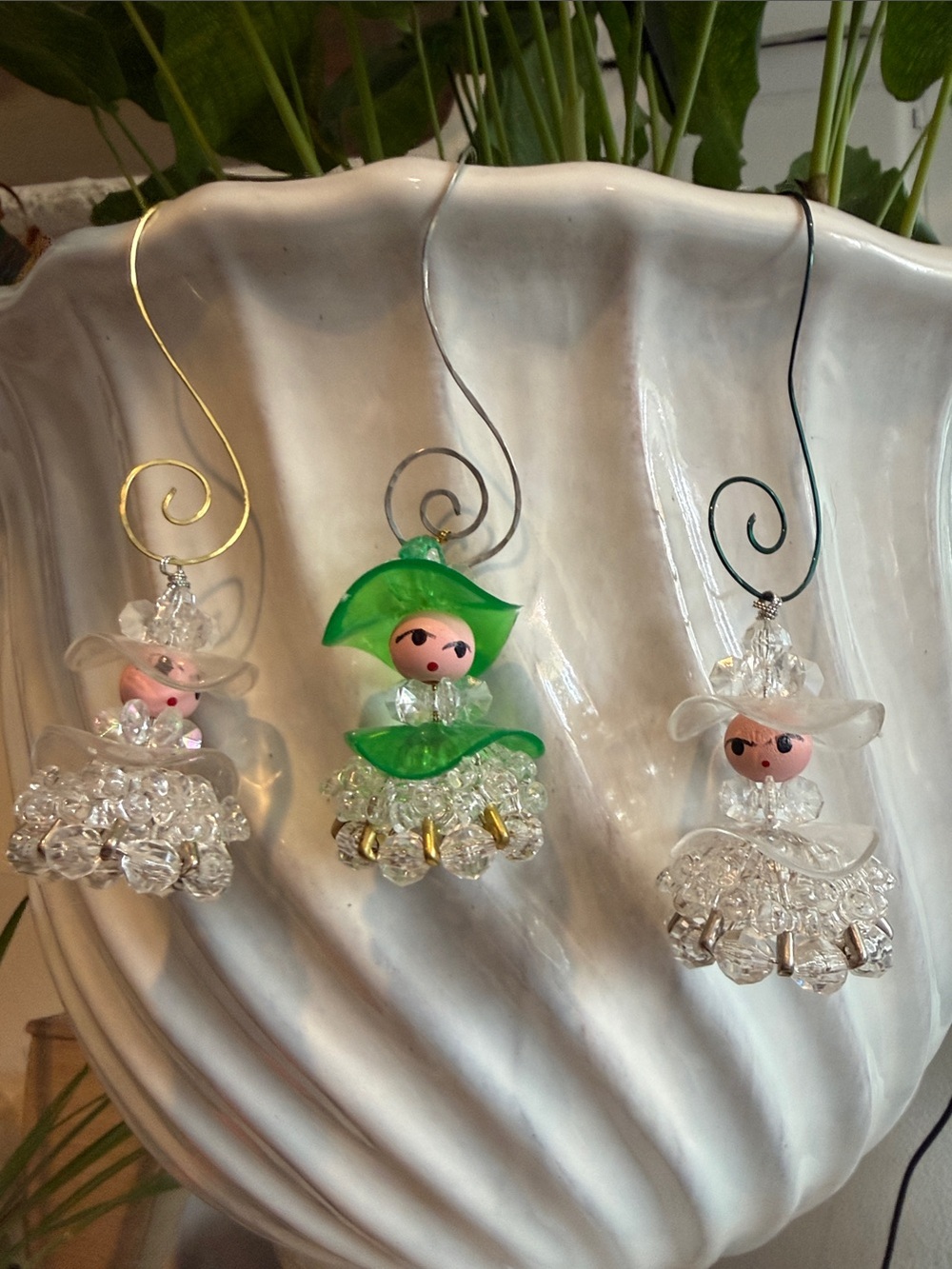 Vintage Handmade Bead and Safety Pin Angel Ornaments